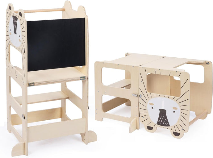 Labebe Little Helper: Montessori Fox Learning Tower (convertible to Table and Chair, Whiteboard)