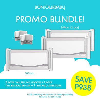 Bundle: 2 Extra Tall Bed Rails (200cm) + 1 Extra Tall Bed Rail (180cm) + 2 Bed Rail Connectors