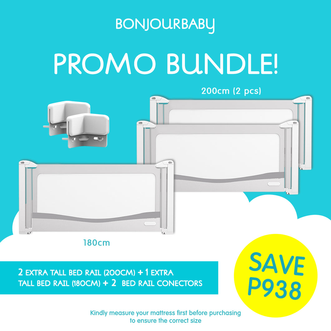 Bundle: 2 Extra Tall Bed Rails (200cm) + 1 Extra Tall Bed Rail (180cm) + 2 Bed Rail Connectors
