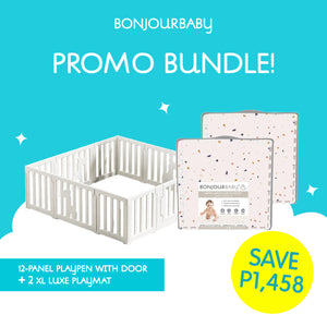 Bundle: 12-Panel Square Playpen & 2 XL Luxe Playmat