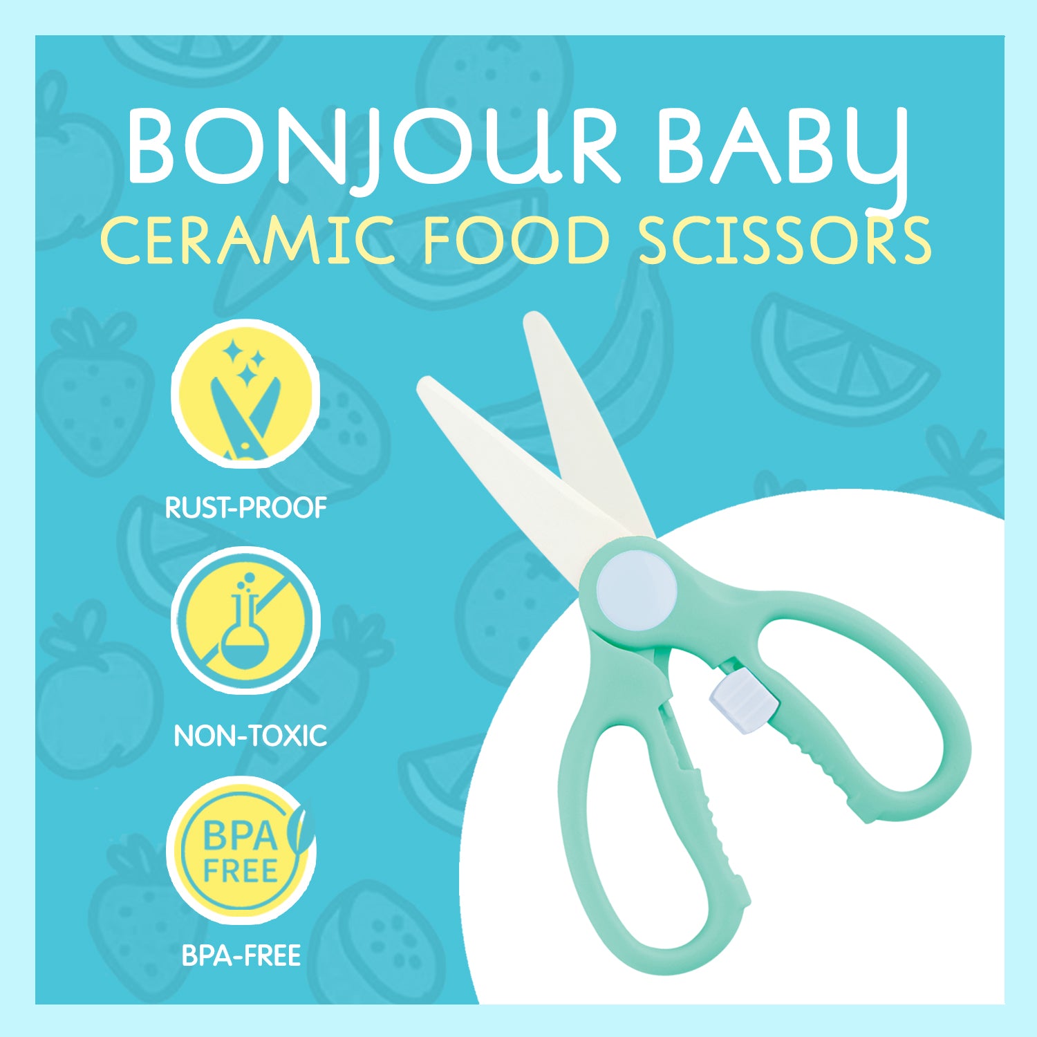 Baby Food Scissors Ceramic，Portable Baby Food Scissors without BPA With Box  And Dust Cover (Blue)