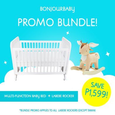 Bundle: Multi-level Convertible Crib, Mattress & Labebe Wooden Rocker